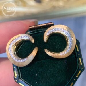 Aazuo Orignal Design 18K Solid Yellow Gold Real Diamonds 0.14ct Lovely Moon Stud Earring Gift For Women Engagement Dinner Party