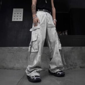 Retro Heavy Industry Functional Straight Cargo Pants Men’s High Street Loose Wide Leg Multi-Pocket Hip Hop Dirty