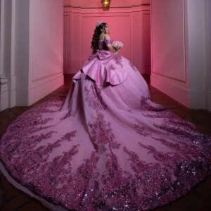 Pink Shiny Quinceanera Dress Off The Shoulder Mexican Vestidos De 15 Princess Sweet 16 Birthday Party XV Ball Gown Cinderella