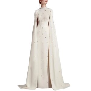 Luxury Satin Dubai Arabic Evening Dresses with Cape 2024 Pants outfit Long Formal Prom Wedding Party Gowns for Women Mother’s