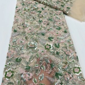 African Lace Fabric 2025 Sequins Beaded Embroidery Groom Nigerian Bridal High Quality French Tulle Lace Fabric For Wedding FJ