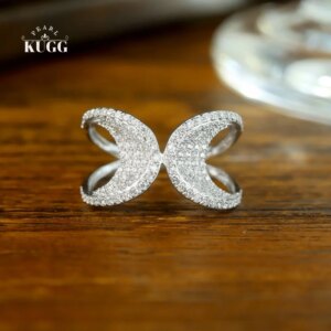 KUGG 100% 18K White Gold Rings Fashion Shiny Design 0.40carat Real Natural Diamond Engagement Ring for Women High Party Jewelry
