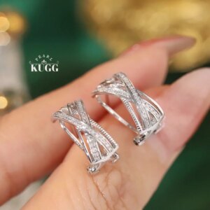 KUGG 100% 18K White Gold Earrings Elegant Cross Shape 0.20carat Real Natural Diamond Hoop Earrings Women High Wedding Jewelry