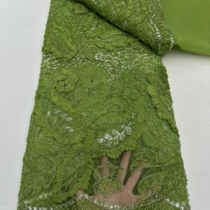 2025 Latest Gorgeous Gold African Handmade Beads Laces Fabrics Luxury Nigerian Sequins Mesh Lace Fabric For Party Dress