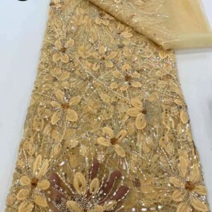 African Heavy Beaded Lace Fabric 2025 High Quality French Nigerian Beaded Sequins Tulle Lace Fabric Party Dress Sewing 5 Yards