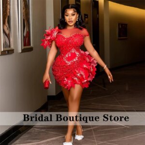 Sparkly Red Short Prom Gown Bead Crystal Rhinestones Cocktail Dress Vestidos De Festa Birthday Party Dress Customized