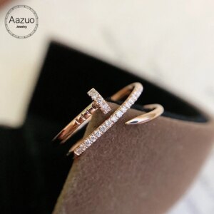 Aazuo 18K Pure Rose Gold Real Natrual Diamonds H SI Fairy Nail Open Ring Gifted For Women Luxury Engagement Party Anniversary