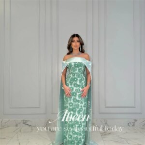 Aileen Party Dresses Woman Customized Serin Evening Dresses for Special Occasions Shawl Green 3D Flowers Wedding Party Dress