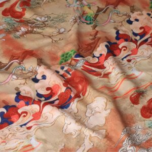 Hangzhou National Style Autumn and Winter Baseball Uniform Children Clothing Printing Fabric Ink Rhyme Gambiered Cloth Dunhuang