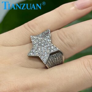 Trendy Hip Hop Rock Five Star Rings Men Luxury 925 Sterling Silver Moissanite Ring Women Anniversary Wedding Party Gift Jewelry