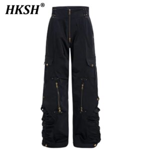 HKSH Spring New Men’s Tide Deconstructive Niche Design Vintage Safari Style Streetwear Punk Chic Pleated Casual Pants Ins HK5248