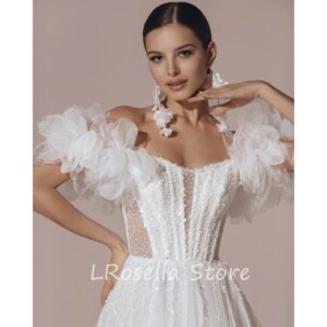 LRosella Wedding Dress Beading Off-the-shoulder Ruched A-Line Tulle Elegant Exquisite style Luxury فساتي2024 with Sweep Train