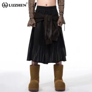 LUZHEN 2025 New Streetwear Personalized Patchwork Design Cropped Culottes Trousers Men Trendy Loose Original Shorts Pants JY1574