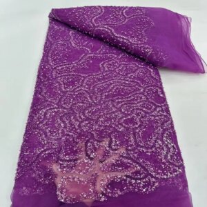 African Heavy Bead Lace Fabric High Quality Nigerian Sequins French Tulle Fabric Material For Wedding Party TS2878