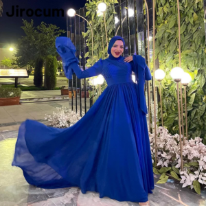 Jirocum A Line Chiffon Prom Gown Women’s High Neck Pleated Muslim customized Evening Dress Plus Size Special Occasion Dresses