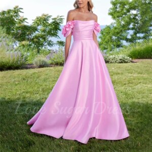 Simple A Line Evening Dress For Women Off Shoulder Satin Prom Dresses Long Pleated Formal Party Gowns vestidos de fiesta