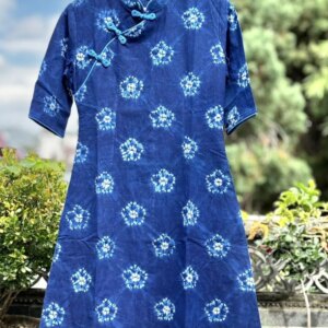 Plant Dyed Tie-Dyed Handmade Cheongsam Pipa Short Sleeve Stand Collar Persimmon Flower Dali Blue Non-Heritage