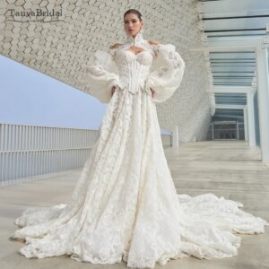 Romantic Lace A Line Wedding Dresses With Detachable Jacket ,Zipper Back ,Charming Bridal Gowns DW1014