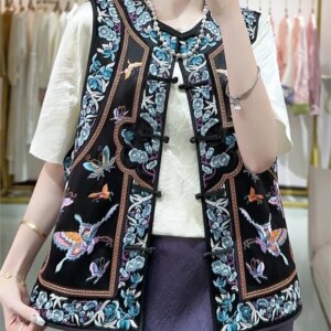 Hanfu women’s acetic top vintage embroidery plate sleeveless new Chinese style waistcoat