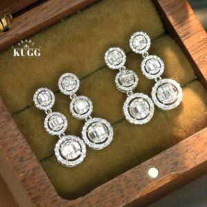 KUGG 100% 18K White Gold Earrings Women 0.60carat Real Natural Diamond Drop Earrings Shiny Round Design High Engagement Jewelry