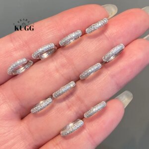 KUGG 100% 18K White Gold Earrings Women Fashion OL Style Shiny Design Real Natural Diamond Hoop Earrings High Birthday Gift