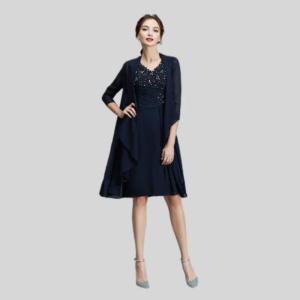 Black Mother Of The Bride Dresses A-line Chiffon Appliques Beaded With Jacket Short Groom Mother Dresses For Wedding Customized