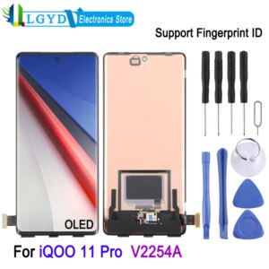 OLED LCD Screen For vivo iQOO 11 Pro V2254A, Phone Display Touch Screen Replacement Part, Support Fingerprint Identification