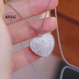 KUGG 18K White Gold Necklace Luxury Heart Design 1.0carat Real Natural Diamond Pendant Necklace for Women High Wedding Jewelry