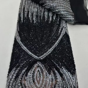 Beautiful Nigerian Sequins Party Lace African Beads Lace Fabric 2025 High Quality 5Yards African French Tulle Lace Dress Q286-1
