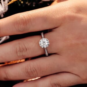 Provence jewelry 18K solid gold rings round cut lab diamond engagement rings custom flower halo wedding band anniversary gifts