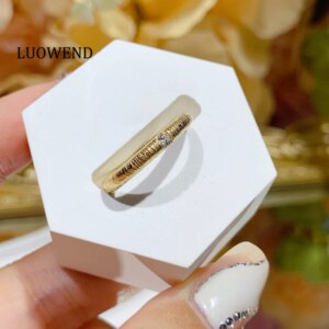 LUOWEND 100% 18K Yellow Gold Rings Vintage INS Style Real Natural Diamond Engagement Ring for Women High Wedding Jewelry