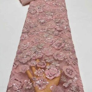Luxury Lace African Lace Fabric 2025 High Quality French 3D Flower Sequins Embroidery Beads Tulle Lace Fabric For Party Dress