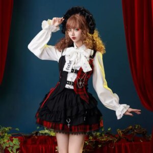 Dark Gothic Devil Print Dress Black Japanese Style Lolita Jsk Victorian Suspender Dress Loli Sexy Sweet Goth Bandage Dresses