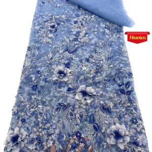 2025 Latest Elegant Best Quality Very Soft 3D Applique Mesh Tulle Lace With stones Fabric For Party Evening Dresses NN5198_R