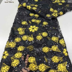 2025 France High-End Luxury Elegant Flower Handmade Beaded Lace Fabric Nigerian With Sequins Mesh Lace Fabric For Wedding Dress