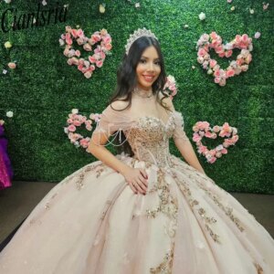 Champagne Beading Tassel Bow Quinceanera Dresses Ball Gown Sequined Appliques Lace Sweet 15 Años Mexican Customized