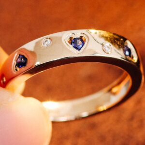 Provence 18K/14K/10K Solid Gold Round Cut Blue Moissanites With DEF VVS Round Moissanites Love Heart Engagement Ring For Woman