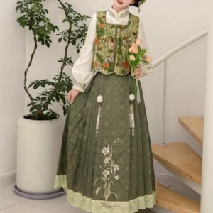 Hanfu New Chinese Style Machine Embroidery Vest Shirt Horse-Face Skirt Suit Spring and Autumn