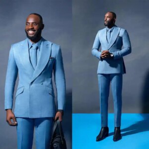 Simple Wedding Tuxedos 2 Piece Set Jacket Pants Double Breasted Men Suit Notched Lapel Customized Groom Wear Party Suits