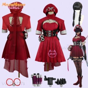 MR Rivals Cosplay Psylocke Blood Kariudo EPIC Outfit Wig Costume Clothes Red Uniform Halloween Roleplay Game Anime Dress Hat
