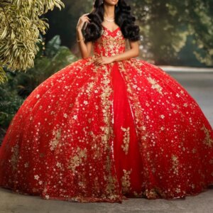 Red Quinceanera Dresses Off Shoulder Ball Gown Sweet 16 Dress Gold Applique Lace Beads Tull Birthday Party Vestidos 15 De Anos