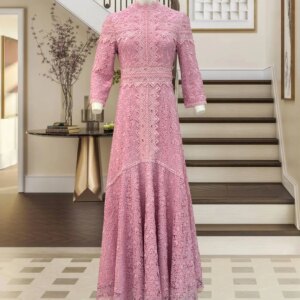 Fashionable Pink Lace Dress Irregular Dress High Low Fit Long Dress