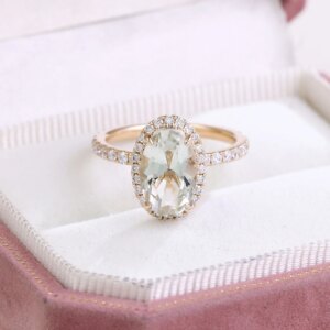 Provence Luxury Ring Oval cut Natural Green Crystal 14KGold DEF/VS Lab Diamonds Ring Wedding Band 3/4band Personalized Custom
