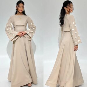 Customized Evening Jersey Applique A-line O-Neck Bespoke Occasion Gown Long es Saudi Arabia