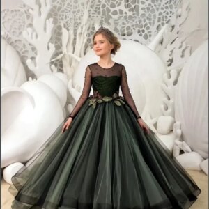 Princess Flower Girl Dresses for Wedding Lace Appliques Floor Length Baby Girl Prom Gown for Photoshoot First Communion Gowns