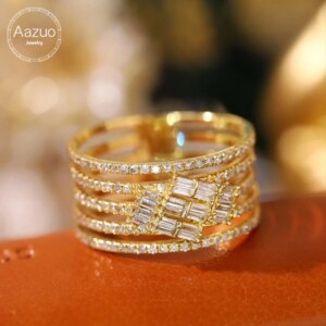 Aazuo Luxury Fashion Jewelry 18K Solid Yellow Gold Real Natural Diamonds 0.60ct Lines Ring Gift for Woman Engagement Party Au750