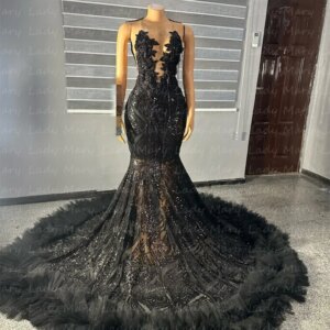 Customized Black Crystal Tassels Prom Dress For Black Girls Mermaid Ladies Dresses For Special Occasions Sexy Evening Party