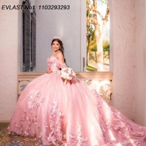 EVLAST Customized Luxury Pink Quinceanera Dress Ball Gown Floral Applique Beading Bow Corset Sweet 16 Vestido De 15 Anos E1Q230