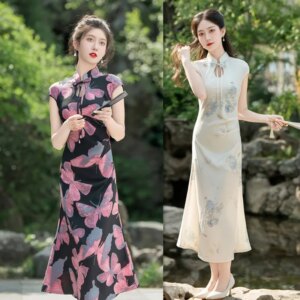 Fashion Improvement New Chinese Style Long Cheongsam Qi Pao Dress Summer Young Lady
