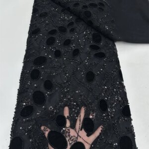 2025 New African French Nigerian Lace Fabric With Beads Sequins Mesh for Embroidery Wedding Party Bride Sewing Dress